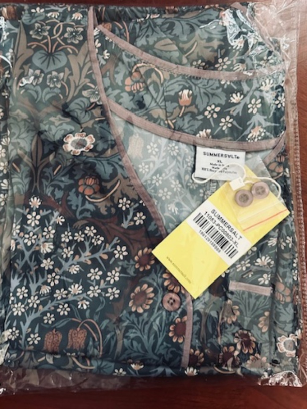 summersalt Floral-Print Pajama Set in Teal, Brown & Cream